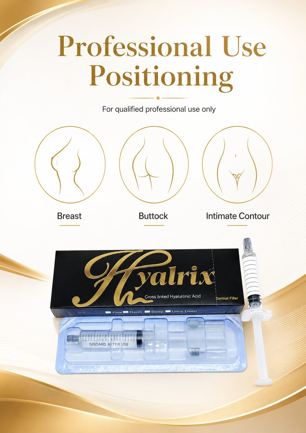 Hyalrix Ultra Deep Line Dermal Filler 20ml black-gold professional product image