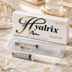 Hyalrix Derm Line 10ml white gold dermal filler premium product hero for wrinkles and lip contour positioning