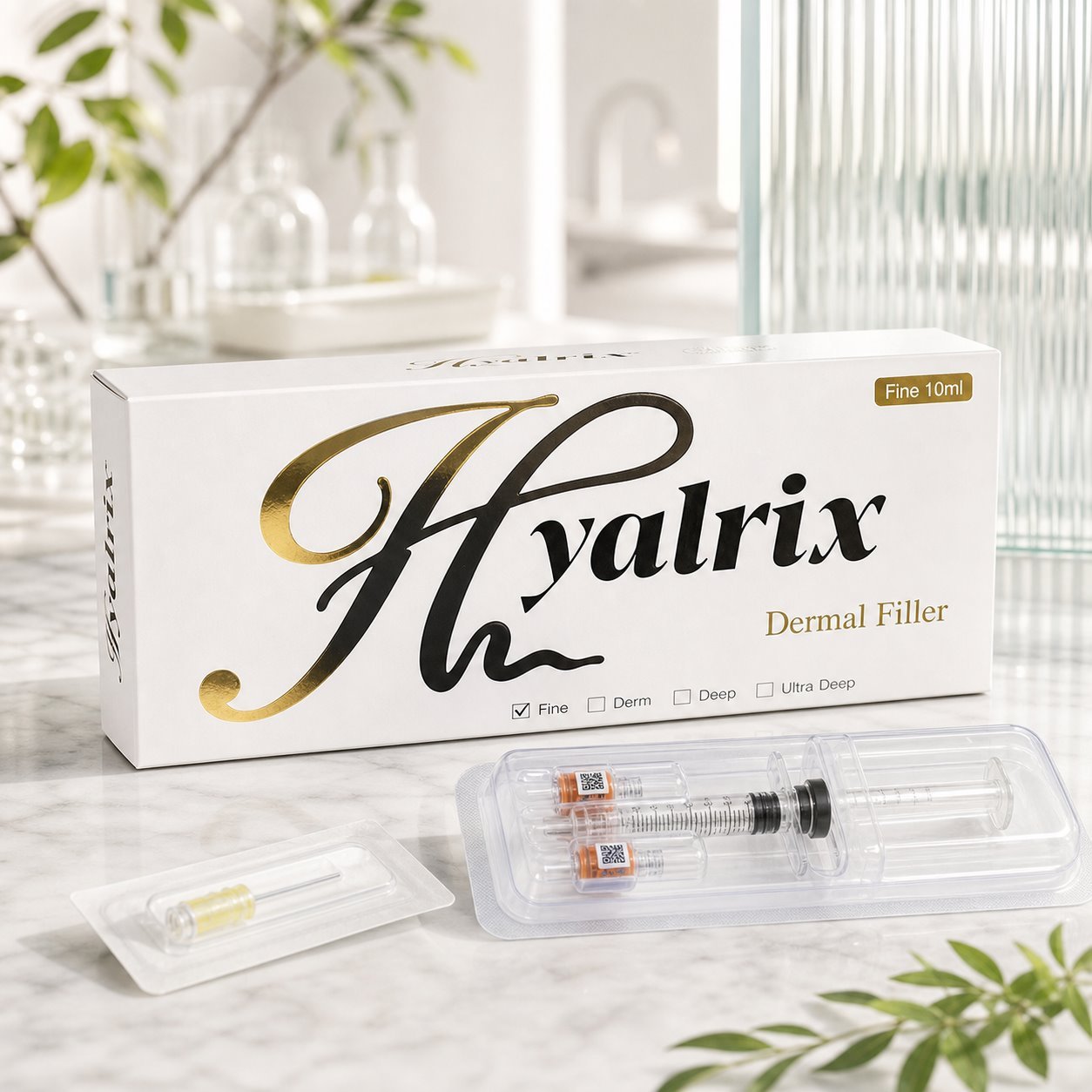 Hyalrix Fine Line 10ml white gold dermal filler premium product hero for fine facial line positioning
