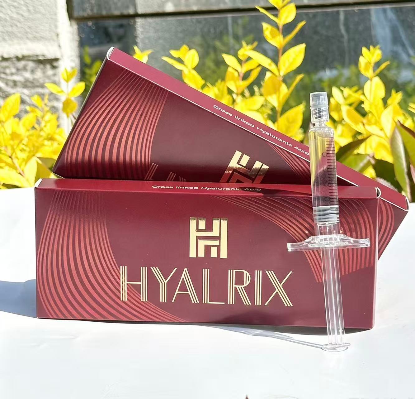 Hyalrix Sub-Q Line 1.1ml burgundy box and pre-filled syringe product photo